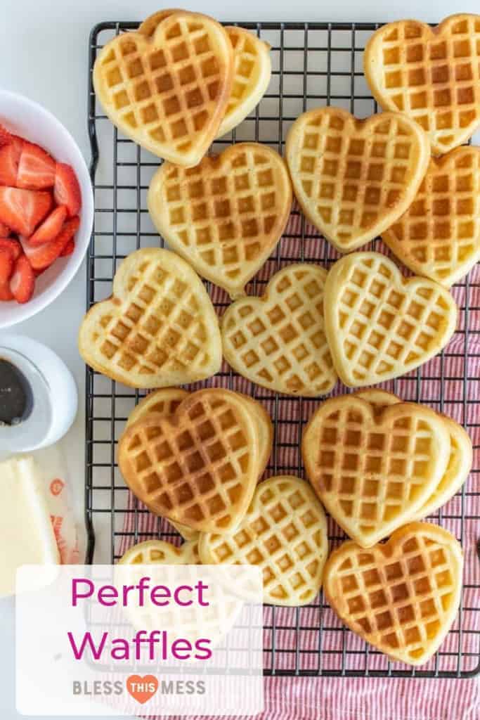 This classic Basic Waffles recipe yields a rich batch of waffles that have a perfect crunch on the outside with a soft and moist interior. (Heart waffle iron encouraged but not required!)