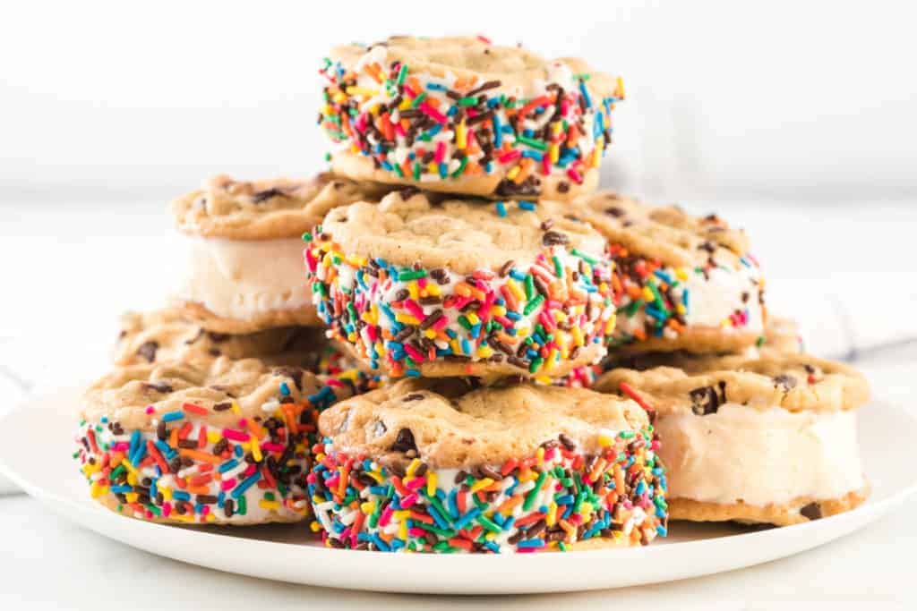 Chocolate Chip Cookie Ice Cream Sandwiches - Bless This Mess