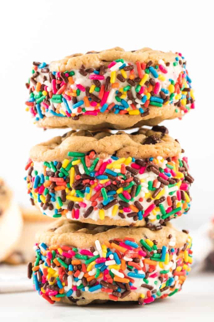 stack of ice cream sandwiches with sprinkles