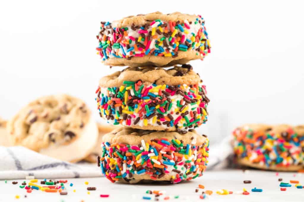 stack of ice cream sandwiches with sprinkles