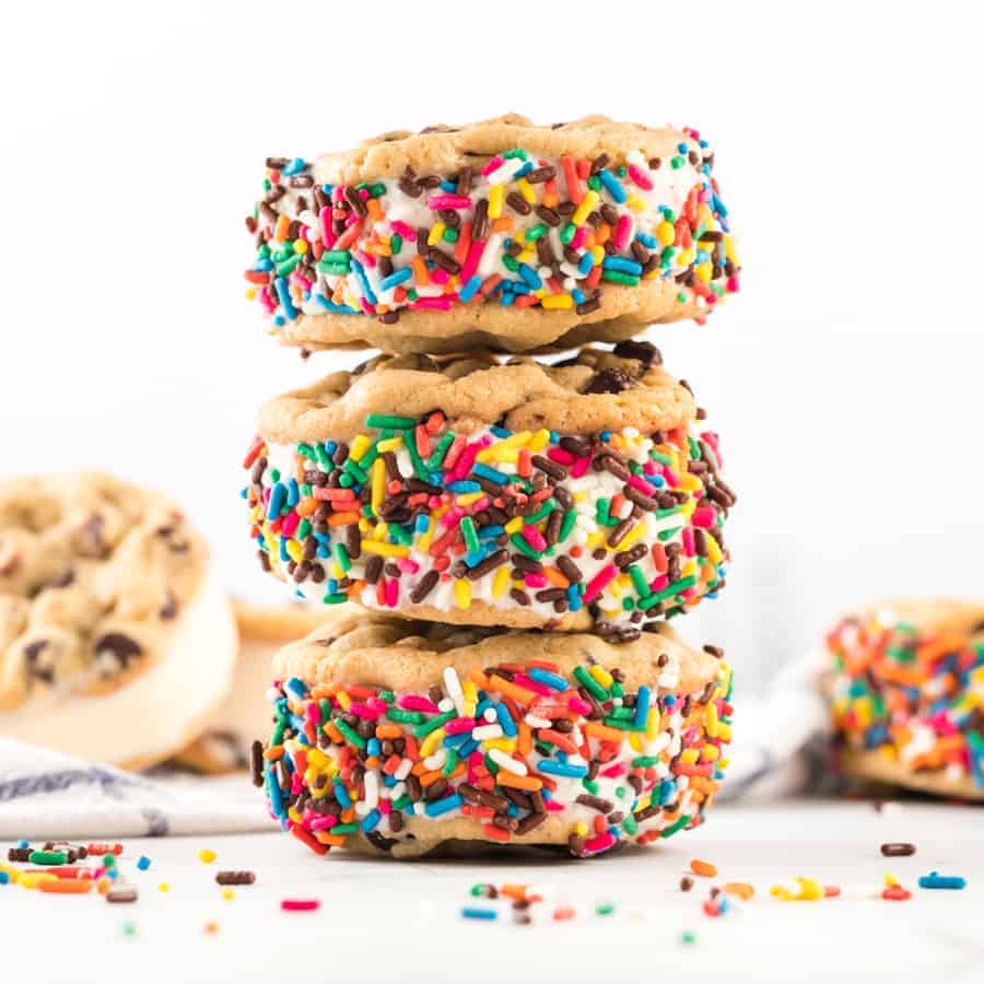 stack of ice cream sandwiches with sprinkles