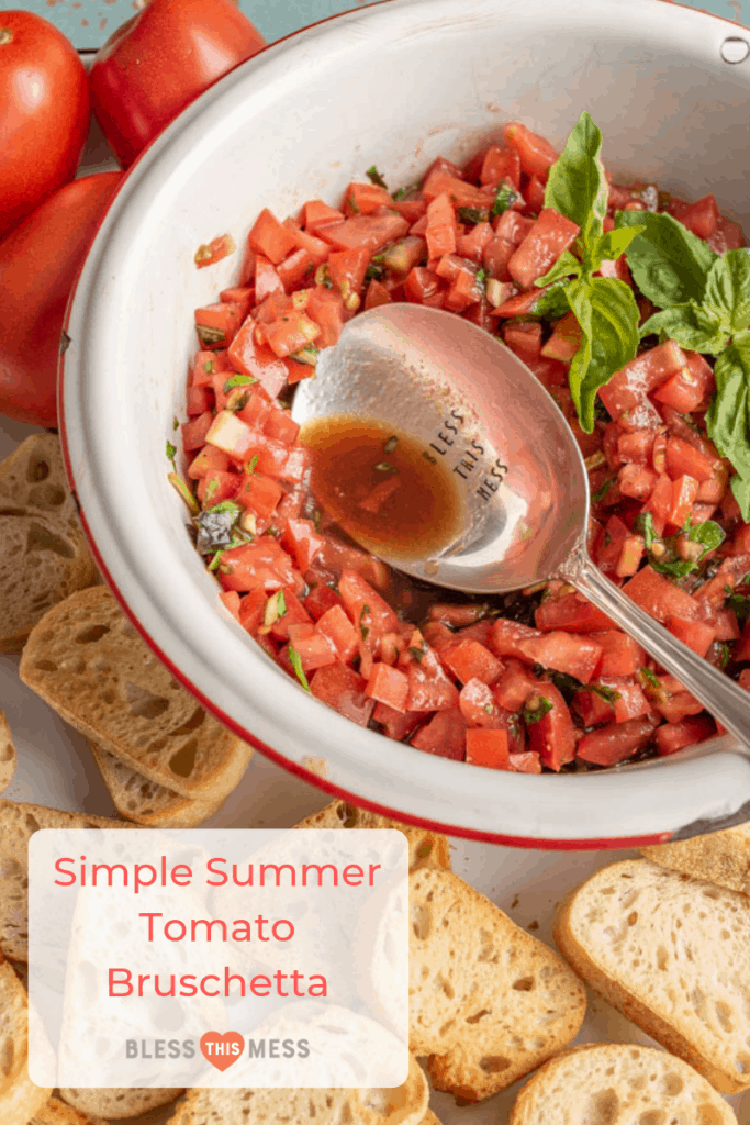 A simple and fresh appetizer, Summer Tomato Bruschetta brings lively flavors of tomato and basil to crunchy, well-buttered slices of toasted baguette.