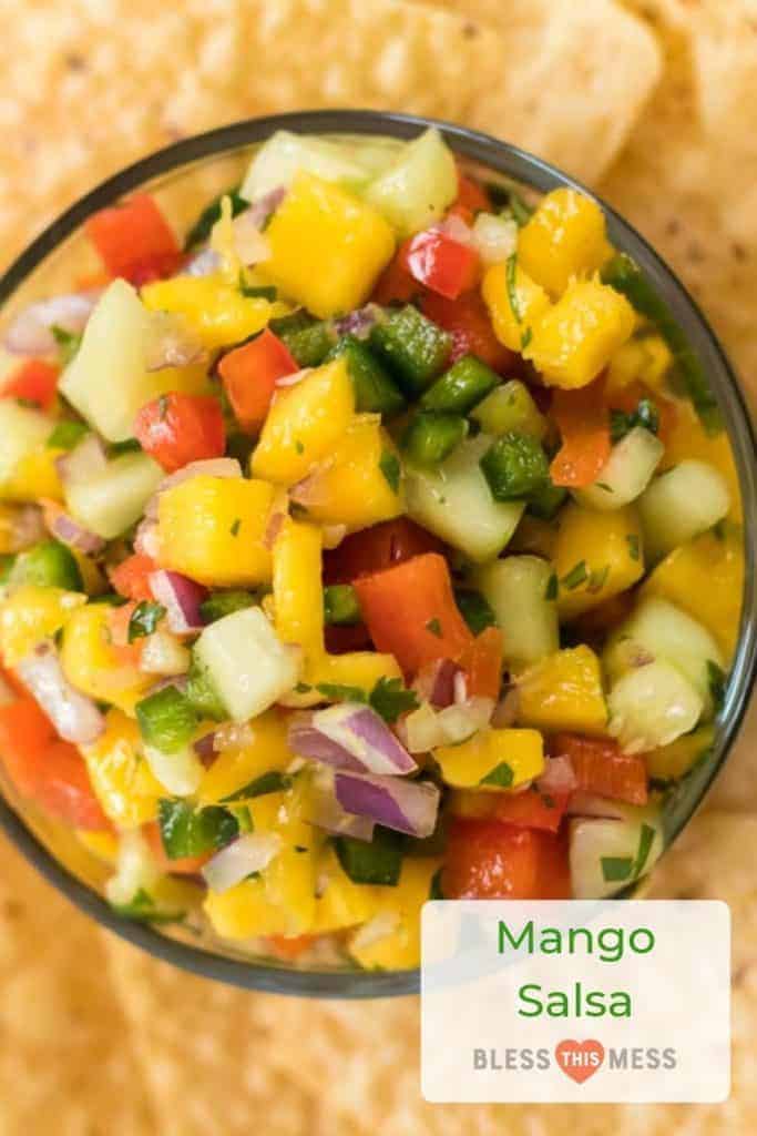 Vibrant, bright flavors come together in my Mango Salsa with red bell pepper, cucumber, red onion, cilantro, lime juice, and of course, the star of this show: fresh mango!