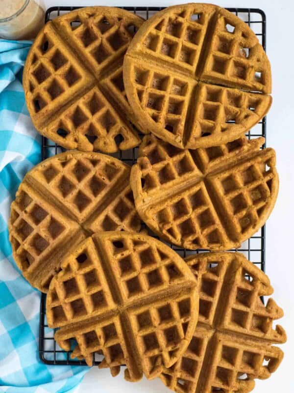 Whole Wheat Pumpkin Waffles featuring pumpkin spice waffles recipe.
