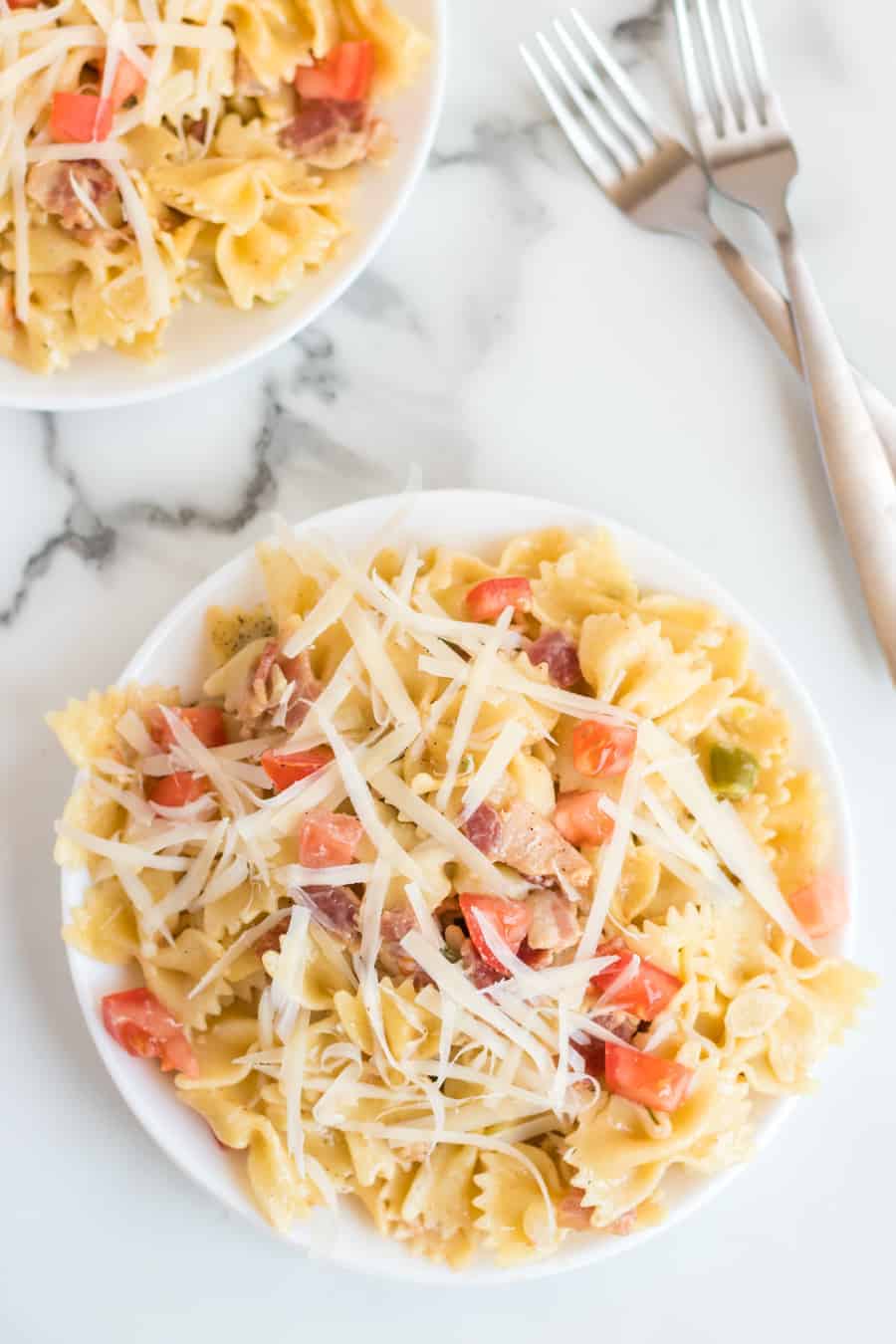 Creamed Pasta with Bacon + Vegetables Dish