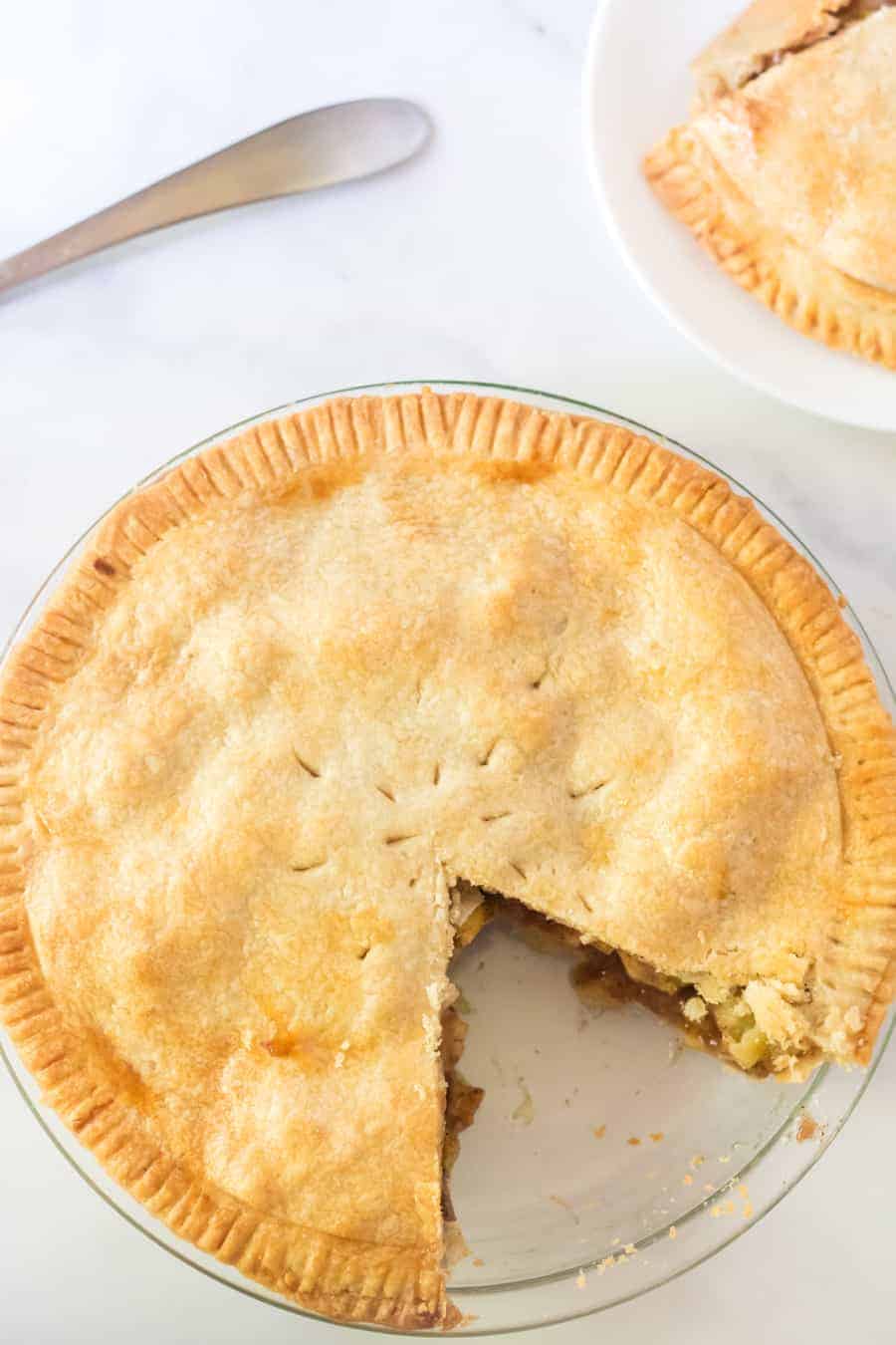 This Perfect Pie Crust (made with shortening and butter) comes together with just a few ingredients, one of which may just surprise you: vinegar.