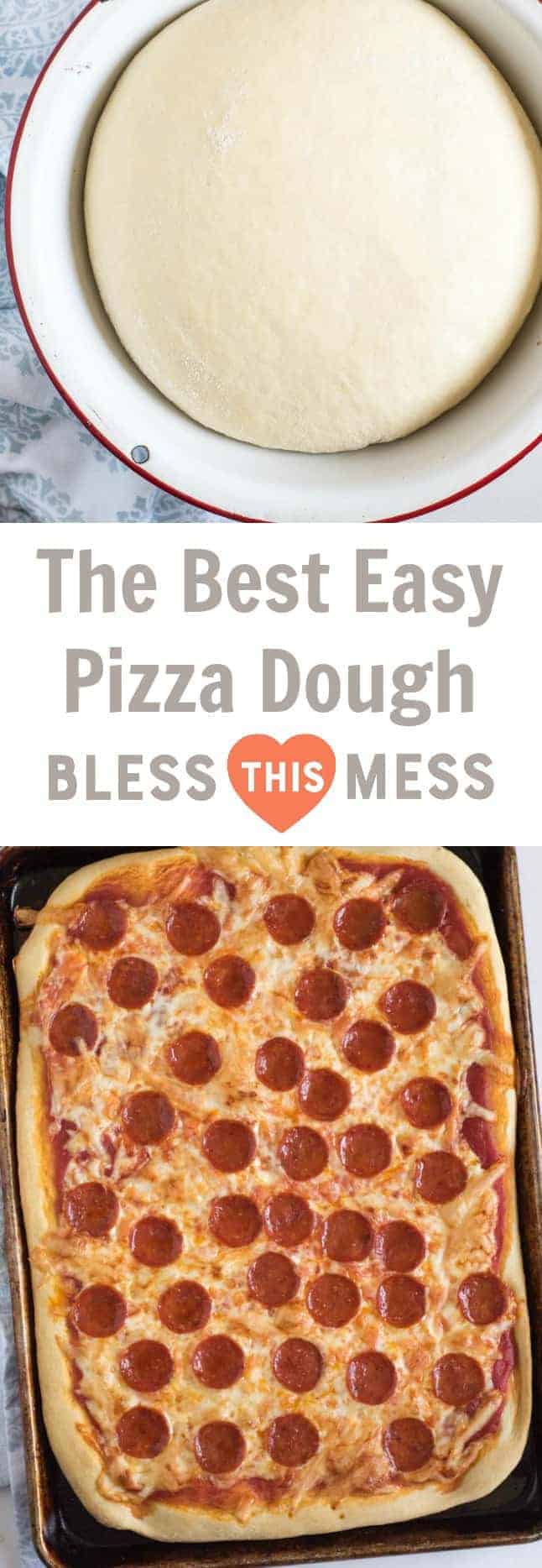 The best easy pizza dough recipes is made with only 6 simple ingredients and comes together in about 10 minutes. We use this dough for everything from traditional pizza to bread sticks and more! 