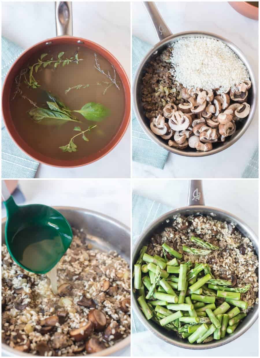 sausage asparagus mushroom risotto recipe how to collage image