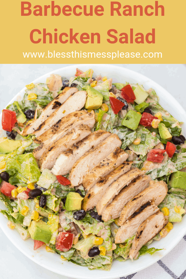 Barbecue ranch chicken salad is the most flavorful salad you'll ever eat, complete with a smoky and sweet dressing, grilled chicken, avocado, tomato, corn, romaine, and a whole lot of other vibrant veggies. 