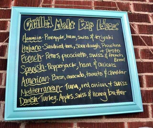 Grilled Melt Bar chalkboard menu
