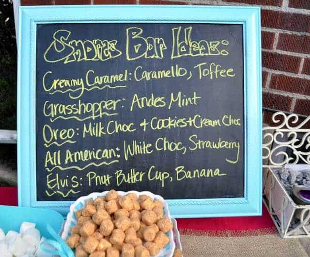 Chalkboard menu of Smores Bar ideas