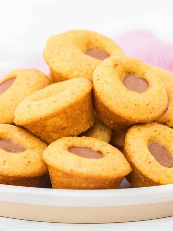 Plate of mini baked corn dogs