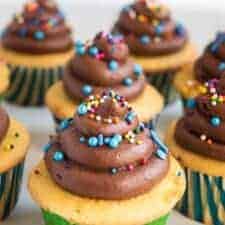 Vanilla cupcakes with chocolate buttercream frosting