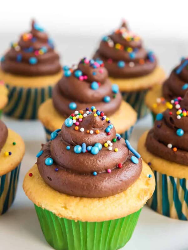 Vanilla cupcakes with chocolate buttercream frosting