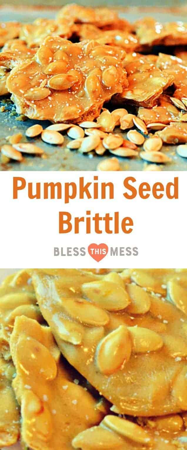 Pumpkin Seed Brittle made just like traditional peanut brittle but with roasted pumpkin seeds instead of peanuts.