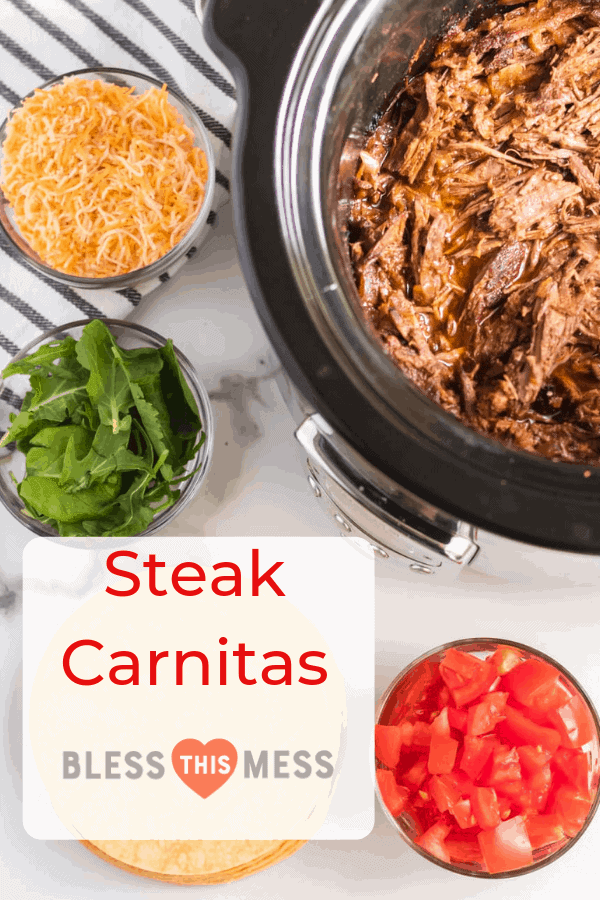 text reads "steak carnitas"
