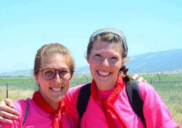 melissa and friend in utah in pink