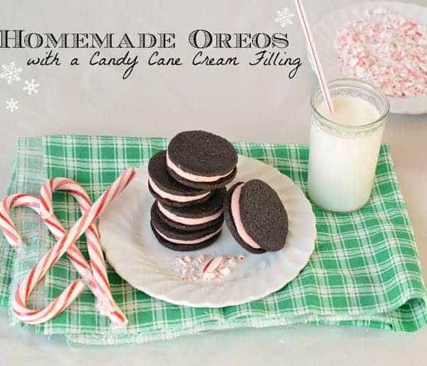 homemade oreos with a candy cane peppermint cream filling with a beautiful seasonal aesthetic