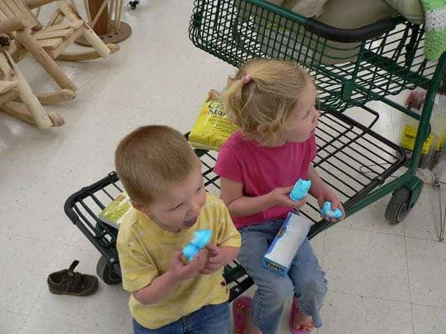 kids eating peeps at the store
