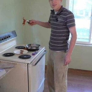 husband cooking in the new house