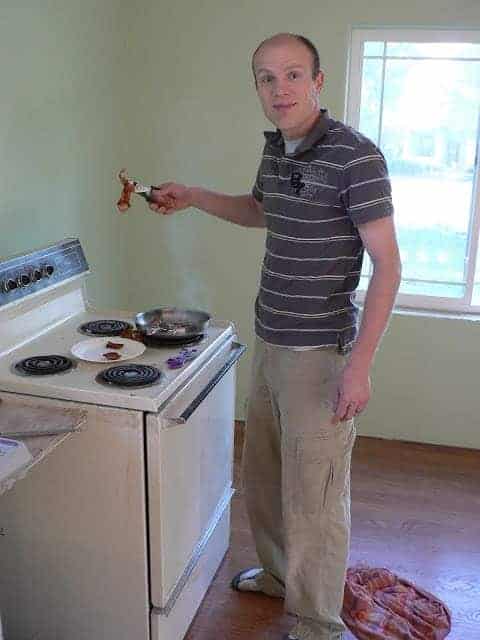 husband cooking in the new house