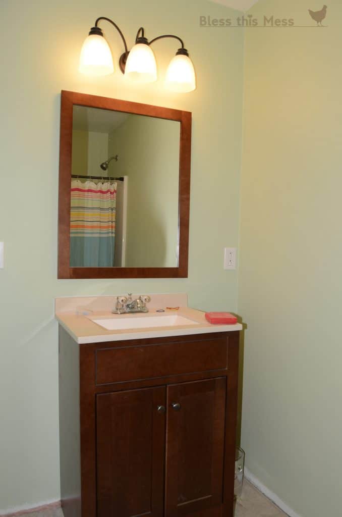 new bathroom vanity from Home Depot, how to redo a bathroom on a budget