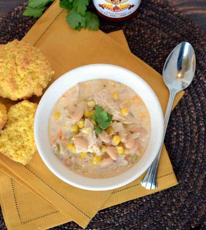 A healthy version of my favorite chili. White Chicken Chili is full of flavor and gets it creaminess from an unexpected place: corn meal!