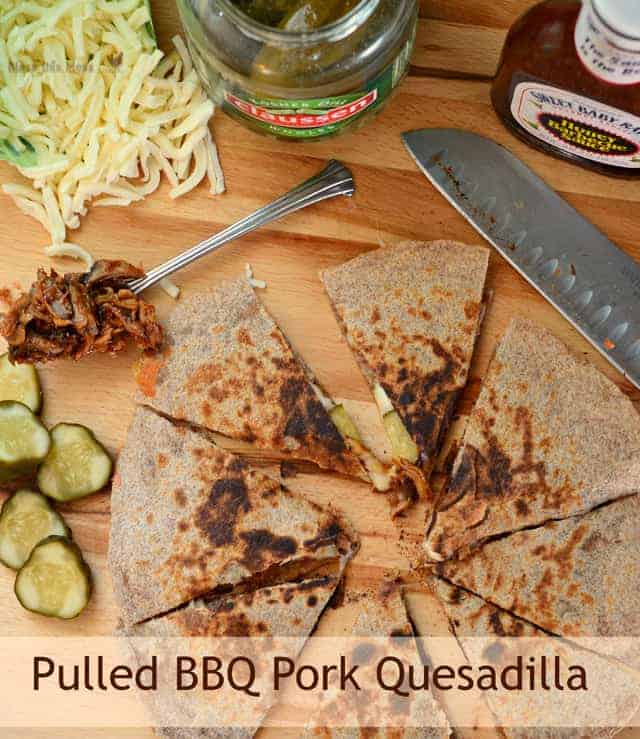 BBQ pork quesadillas with words