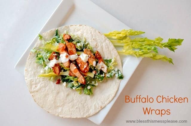Put buffalo chicken wraps on your menu for this week because they are easy and delicious and perfect for the whole family.