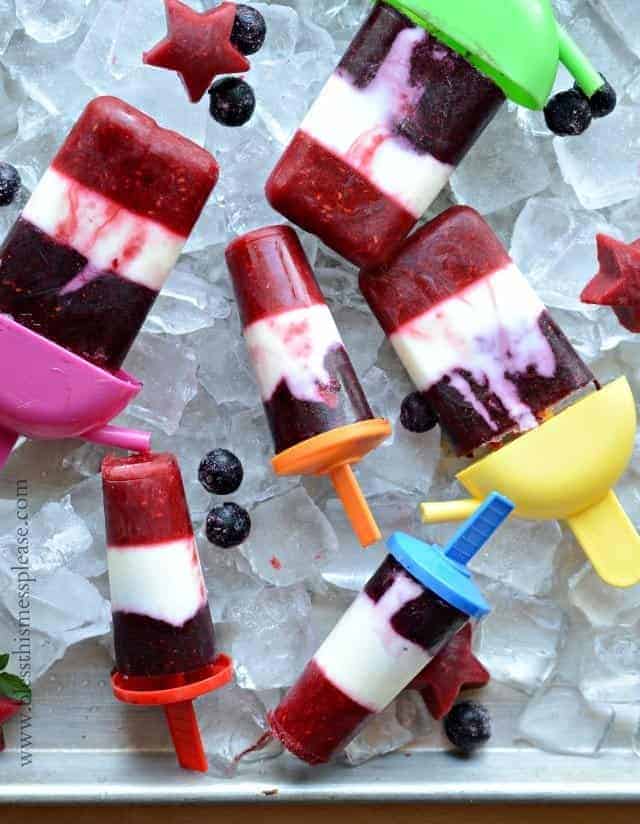red white and blue fruit pops on ice