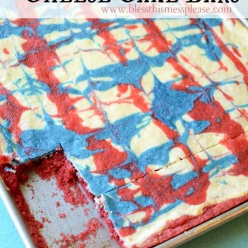 Pan of red, white and blue cheesecake bars