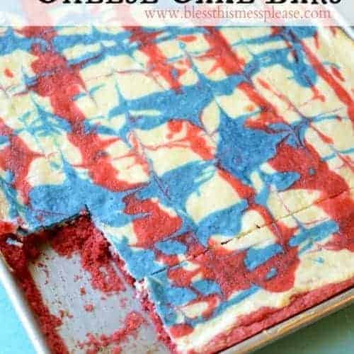 Pan of red, white and blue cheesecake bars