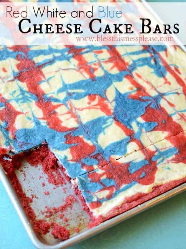 Red White and Blue Cheese Cake Bars for the 4th of July from www.blessthismessplease.com