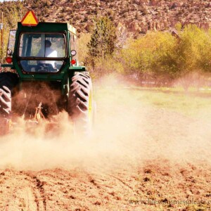 tractor in farm field.