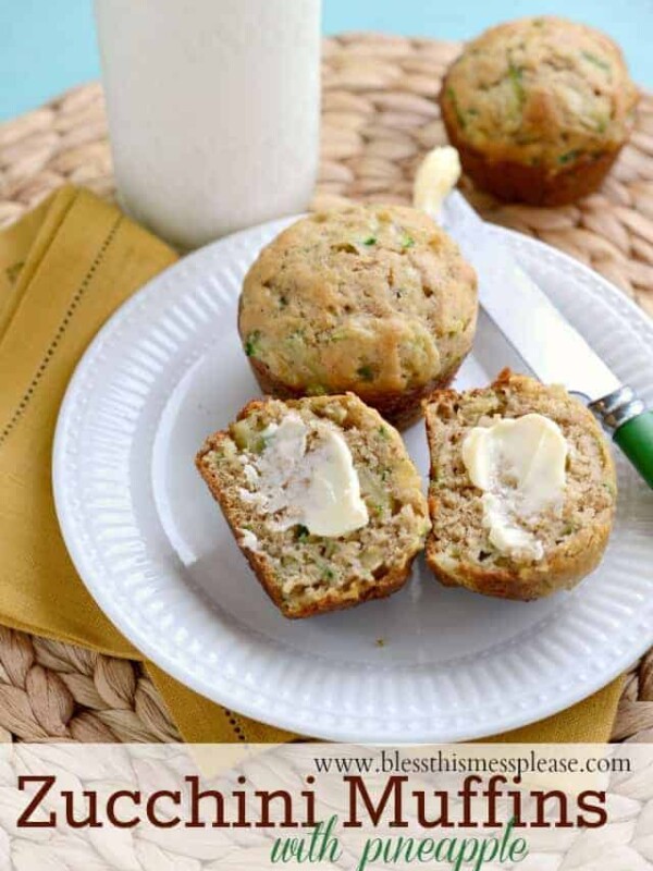 Plate of pineapple zucchini muffins with butter