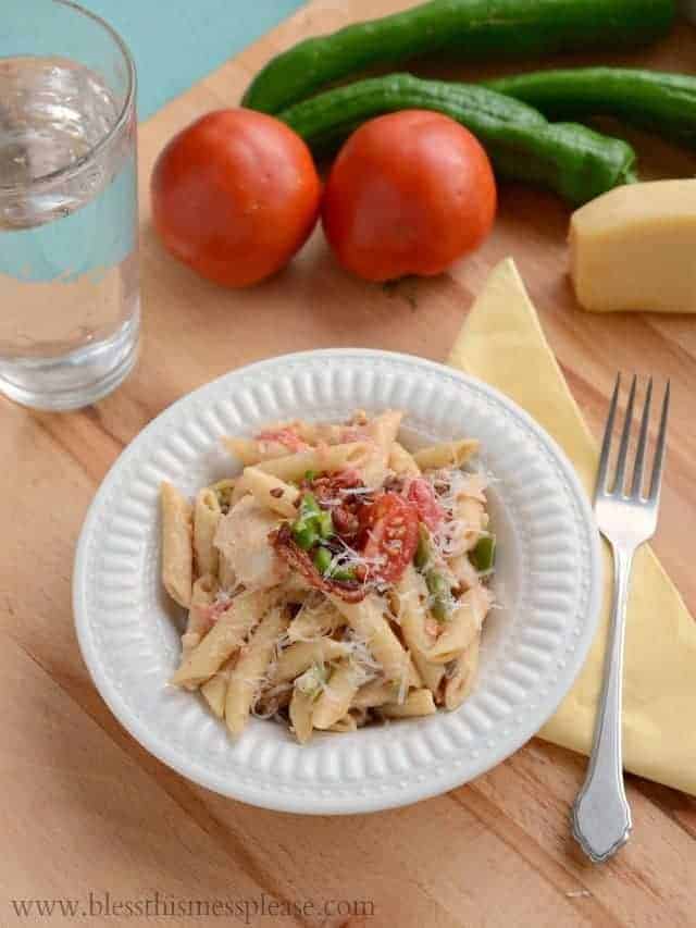 Quick and easy Alfredo Chicken and Bacon Pasta done in 30 minutes or less