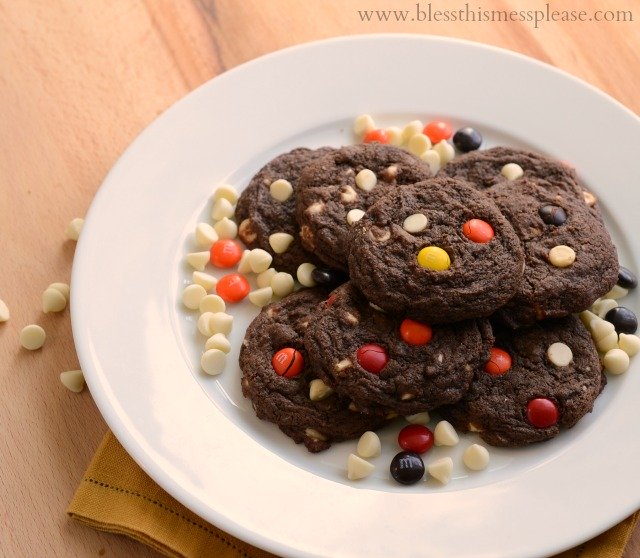 double chocolate chip cookies with M&M's