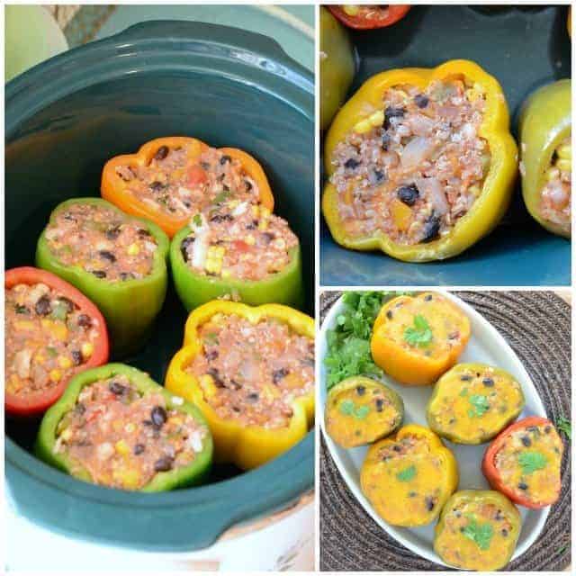 Slow Cooker Stuffed Bell Peppers with Quinoa, Black Beans, and Corn