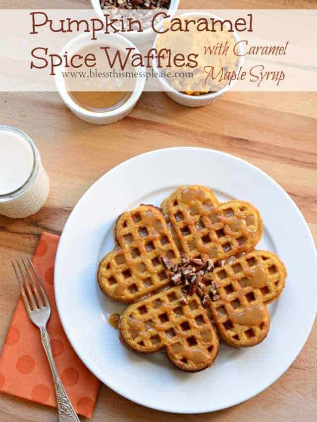 Pumpkin Caramel Spice Waffles with Caramel Maple Syrup