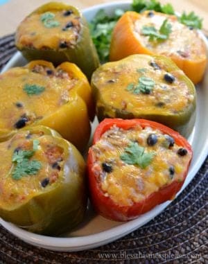 Plate of slow cooker stuffed bell peppers