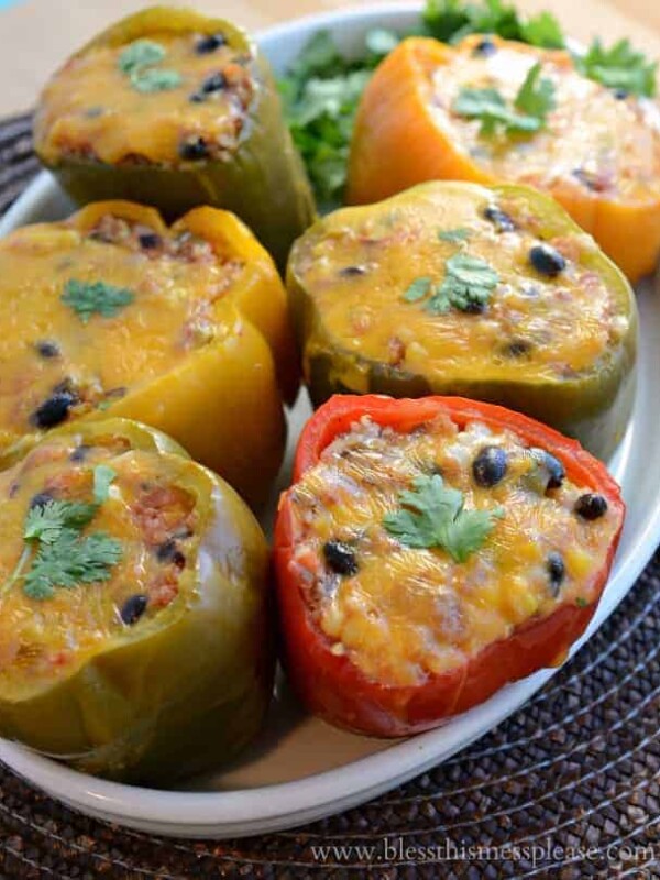 Plate of slow cooker stuffed bell peppers