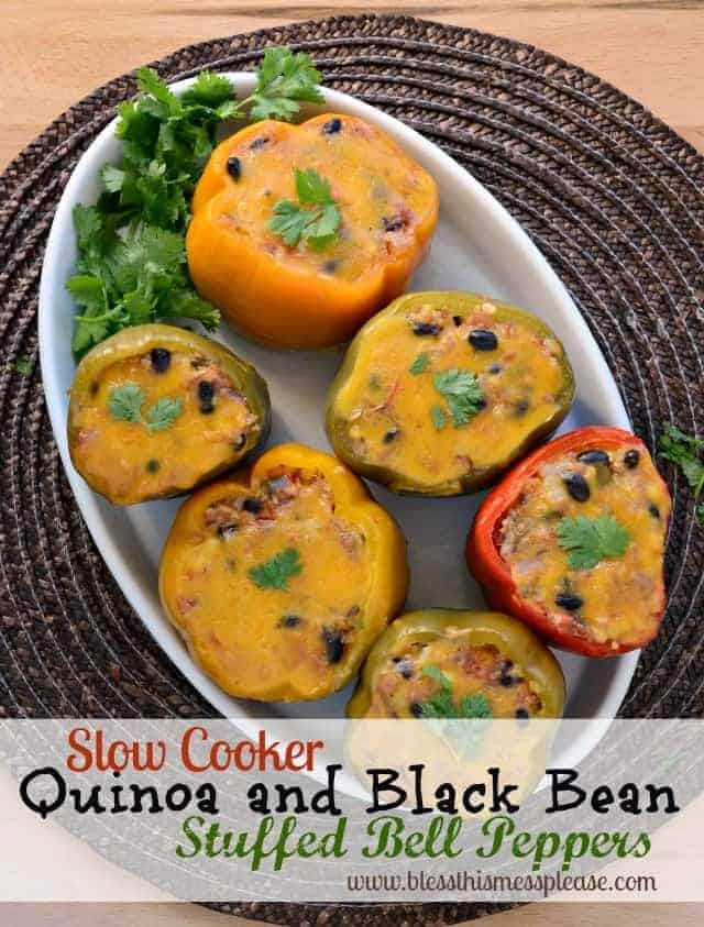 Slow Cooker Stuffed Bell Peppers with Quinoa, Black Beans, and Corn