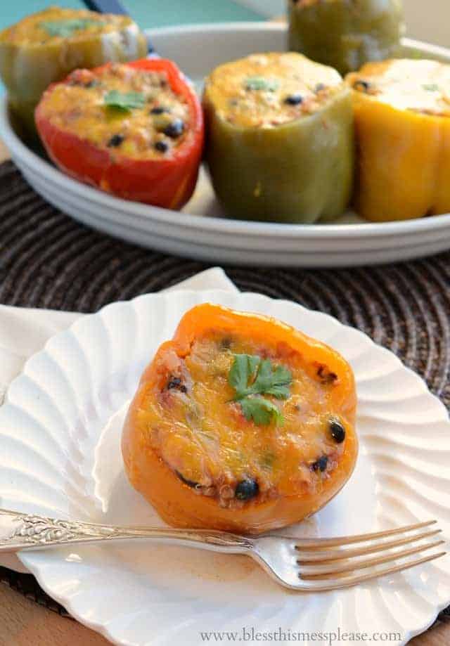 Slow Cooker Stuffed Bell Peppers with Quinoa, Black Beans, and Corn