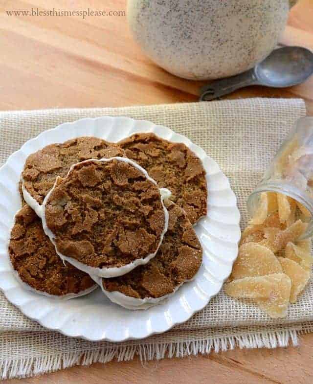 Image of White Chocolate Bottomed Ginger Cookies on a Plate