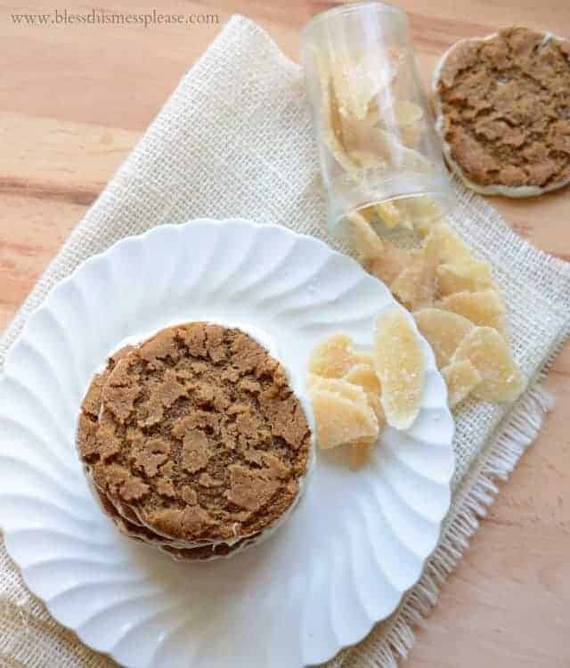 Image of White Chocolate Bottomed Ginger Cookies with Ginger on a Plate