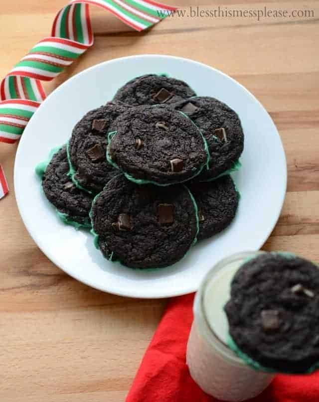 Amazing Mint Dipped Double Chocolate Cookies from www.blessthismessplease.com