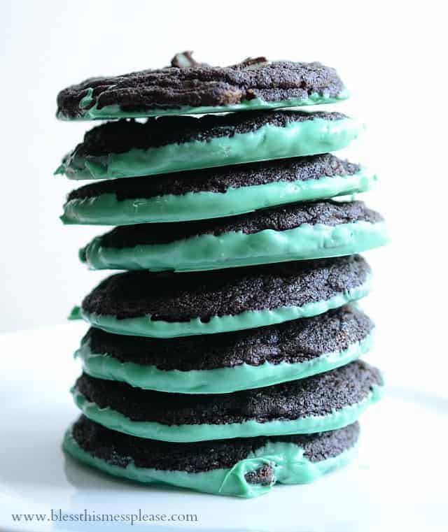 Amazing Mint Dipped Double Chocolate Cookies from www.blessthismessplease.com