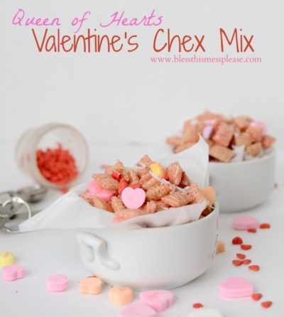 Quick and easy Chex Mix made with conversation hearts, sprinkles and is perfect for Valentine's Day.