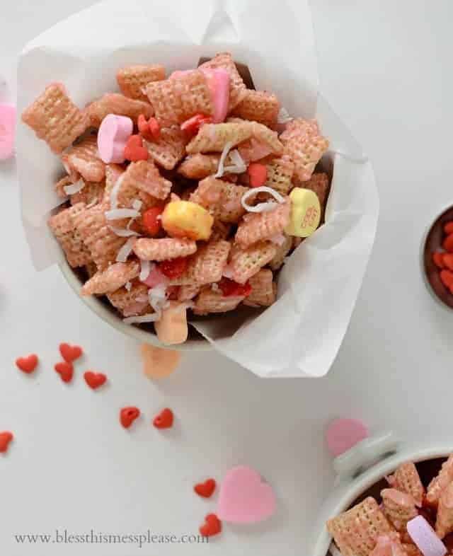 Queen of Hearts Pink Chex Mix from www.blessthismessplease.com