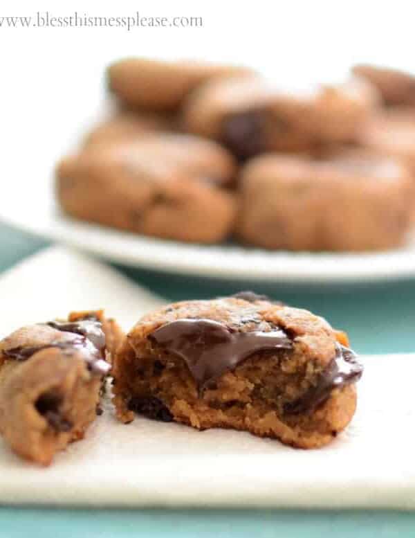 Image of a Chickpea Peanut Butter Chocolate Chip Cookie Split in Half